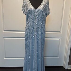 Elegant Silver Sequin Evening Gown